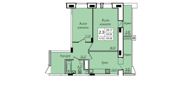 2-к. квартира, 59&nbsp;м²