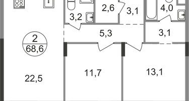 2-к. квартира, 68 м²