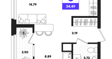 Студия, 34&nbsp;м²