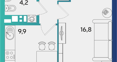 1-к. квартира, 34&nbsp;м²