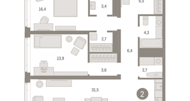 2-к. квартира, 91 м²