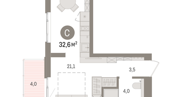 Студия, 32&nbsp;м²