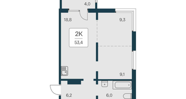 2-к. квартира, 53 м²