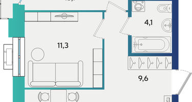 2-к. квартира, 58&nbsp;м²