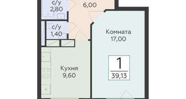 1-к. квартира, 39&nbsp;м²