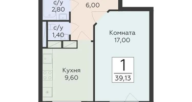 1-к. квартира, 39&nbsp;м²