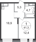 1-к. квартира, 41&nbsp;м²