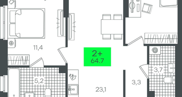 2-к. квартира, 64&nbsp;м²