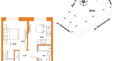 1-к. квартира, 32&nbsp;м²