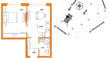 1-к. квартира, 35 м²