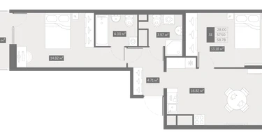 2-к. квартира, 58&nbsp;м²