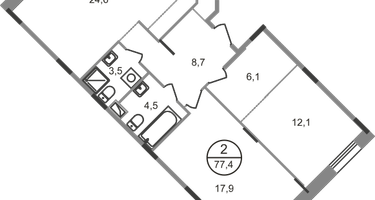 2-к. квартира, 77&nbsp;м²
