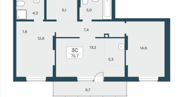 3-к. квартира, 75 м²