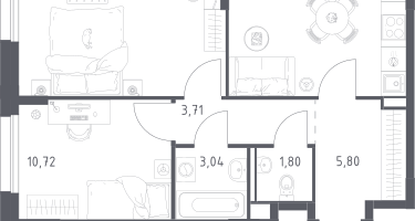 2-к. квартира, 53&nbsp;м²