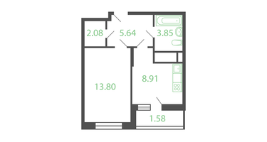 1-к. квартира, 37&nbsp;м²