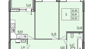 2-к. квартира, 53&nbsp;м²