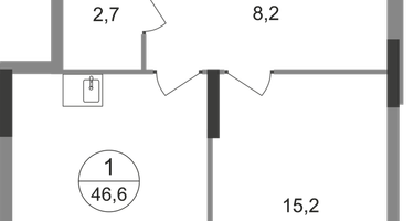 1-к. квартира, 46&nbsp;м²