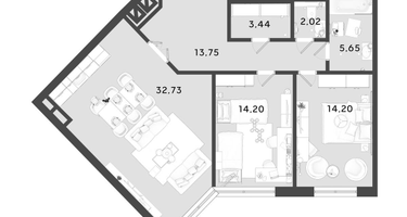 2-к. квартира, 85&nbsp;м²