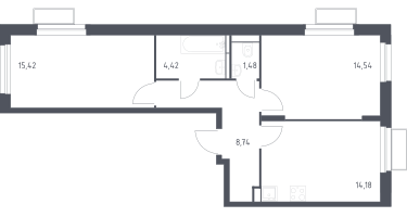 2-к. квартира, 58&nbsp;м²