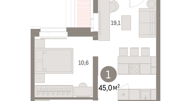 1-к. квартира, 45&nbsp;м²