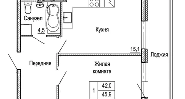 1-к. квартира, 45 м²