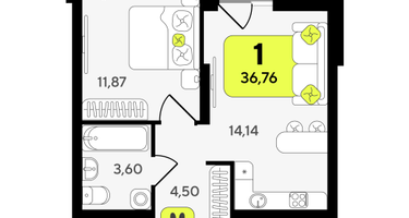 1-к. квартира, 36&nbsp;м²
