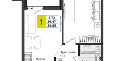 1-к. квартира, 39&nbsp;м²