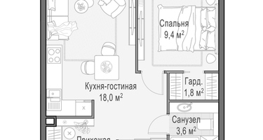 2-к. квартира, 39&nbsp;м²