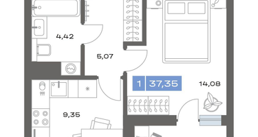 1-к. квартира, 37&nbsp;м²