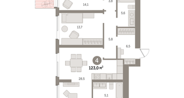 4-к. квартира, 123 м²