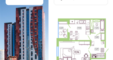 1-к. квартира, 45&nbsp;м²