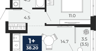 1-к. квартира, 38&nbsp;м²