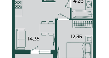 1-к. квартира, 38&nbsp;м²