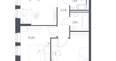 2-к. квартира, 55&nbsp;м²