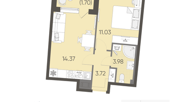 1-к. квартира, 34 м²