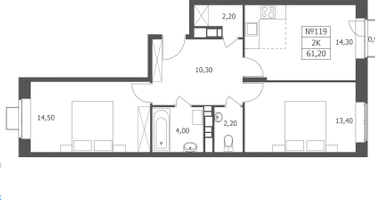 2-к. квартира, 61&nbsp;м²
