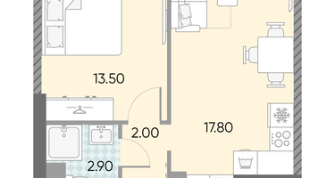 Студия, 36 м²