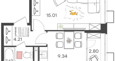 1-к. квартира, 34&nbsp;м²