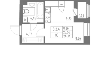 Студия, 24&nbsp;м²