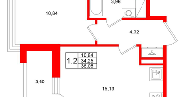 1-к. квартира, 34 м²