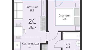 2-к. квартира, 36&nbsp;м²