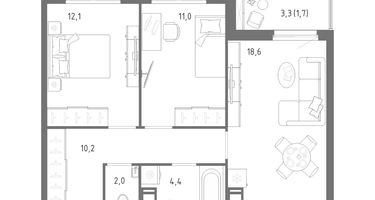 2-к. квартира, 60&nbsp;м²