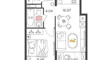1-к. квартира, 36&nbsp;м²