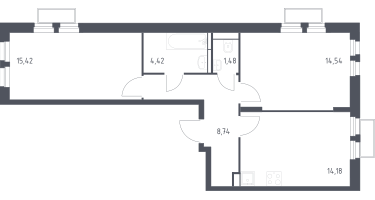 2-к. квартира, 58&nbsp;м²