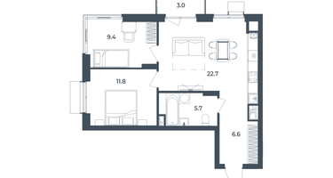 2-к. квартира, 59&nbsp;м²
