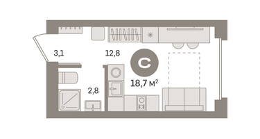 Студия, 18 м²
