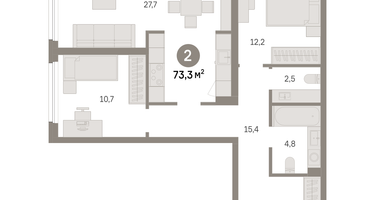2-к. квартира, 73 м²