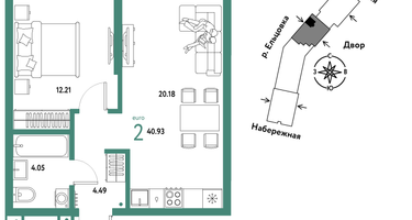 2-к. квартира, 40&nbsp;м²