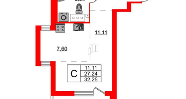 Студия, 32 м²