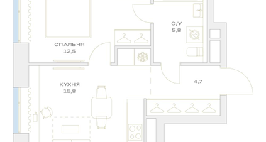 1-к. квартира, 38&nbsp;м²